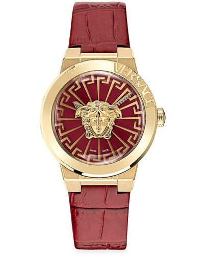 Versace Medusa Infinite 38mm Stainless Steel & Leather Strap - Red