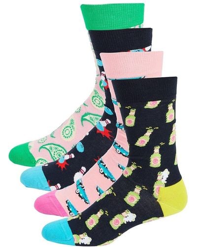 Happy Socks 4-pack Print Crew Socks - Green