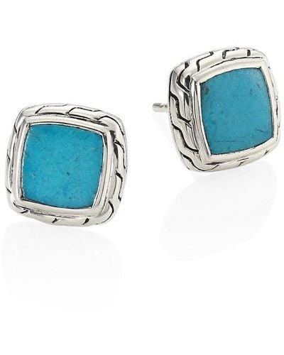 John Hardy Classic Chain Turquoise & Sterling Silver Stud Earrings - Blue