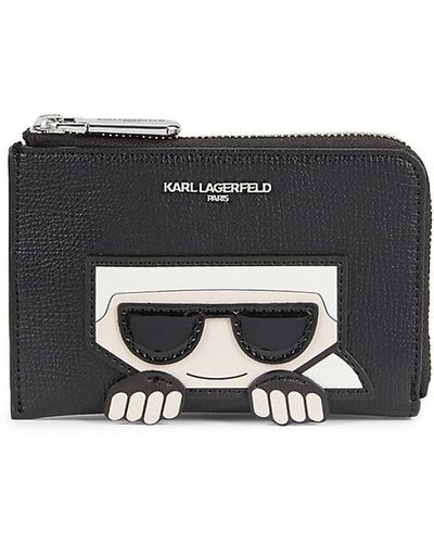 Karl Lagerfeld Half Zip Around Leather Card Holder - Black