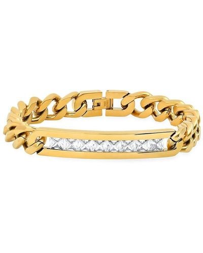 Anthony Jacobs Black Ip, 18k Goldplated Stainless Steel & Simulated 8.88 Tcw Diamonds Cuban Link Chain Bracelet - Metallic