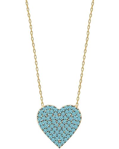 Gabi Rielle Outshine 14k Gold Vermeil & Aquamarine Crystal Heart Pendant Necklace - Blue