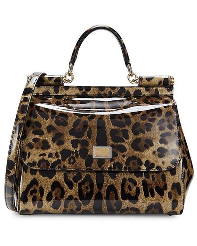Dolce & Gabbana Leopard Print Leather Top Handle Bag - Black