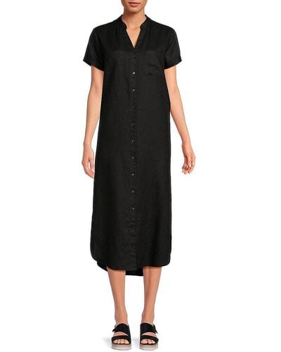 Saks Fifth Avenue 100% Linen Midi Shirtdress - Black