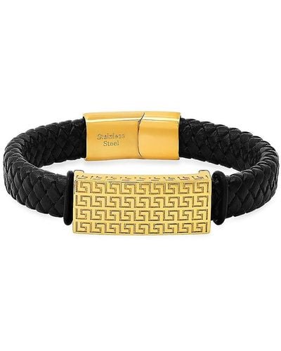 Anthony Jacobs 18k Goldplated Stainless Steel & Leather Id Bracelet - Black
