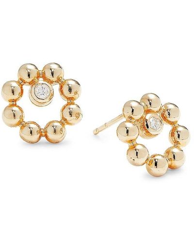 Anzie Dew Drop 14k Yellow Gold & 0.06 Tcw Diamond Marine Circle Stud Earrings - Metallic