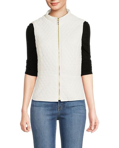 Catherine Malandrino Stand Collar Quilted Vest - White