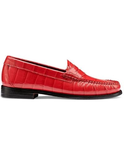 G.H. Bass & Co. G. H. Bass Weejun Whitney Croc Embossed Leather Penny Loafers - Red