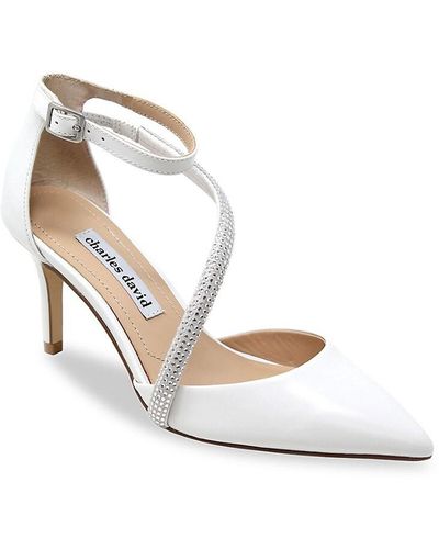 Charles David Adorn Point-Toe Leather Court Shoes - White