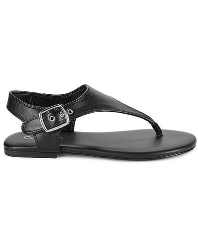 Calvin Klein Moraca Buckle T Strap Flat Sandals - Black