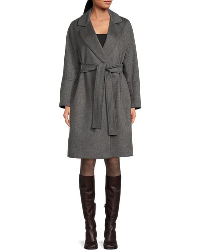 Cinzia Rocca Belted Virgin Wool Blend Overcoat - Grey