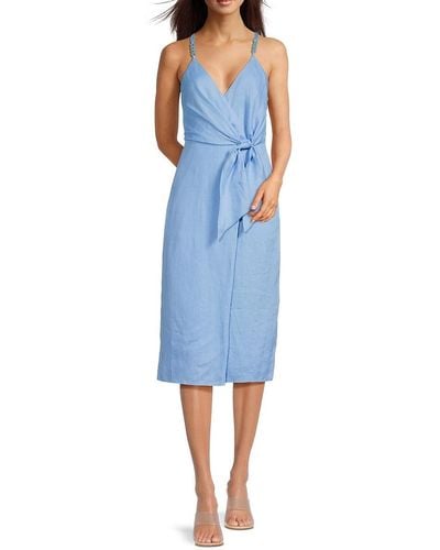 Reiss Linen Midi Wrap Dress - Blue