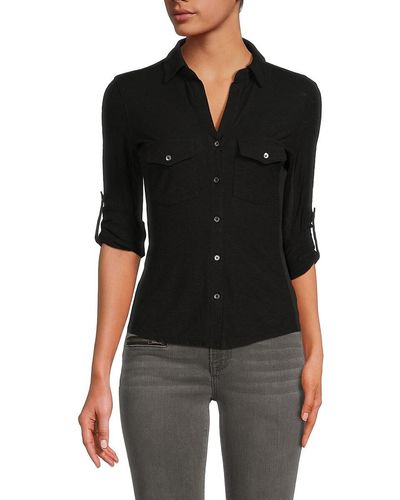James Perse Roll Tab Button Up Shirt - Black