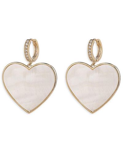 Eye Candy LA The Luxe Agnes Goldtone, Mother Of Pearl & Cubic Zirconia Heart Huggie Earrings - White