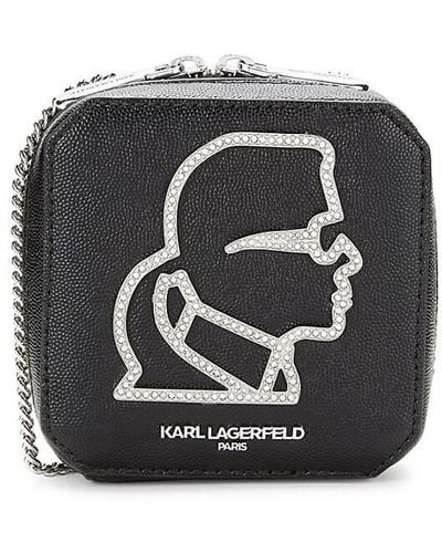 Karl Lagerfeld Mini Ikons Metallic Leather Crossbody Bag - Natural