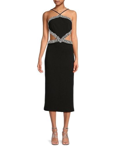 PATBO Beaded Halter Midi Dress - Black