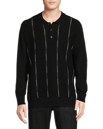 Karl Lagerfeld Striped Layered Sleeve Polo Sweater - Black