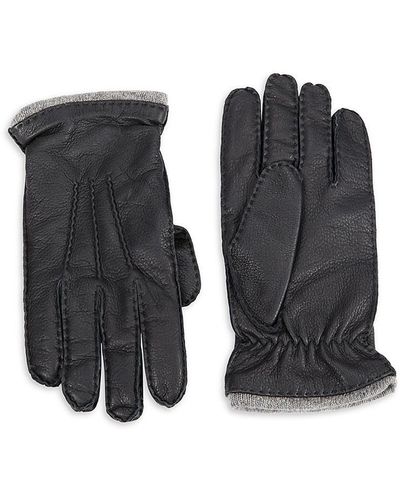 Saks Fifth Avenue Cashmere Lined Deerskin Leather Gloves - Black