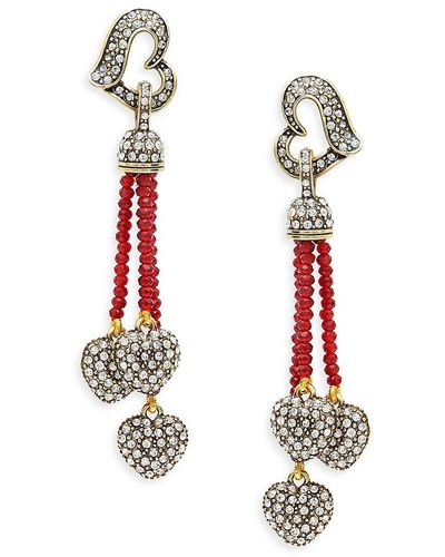 Heidi Daus Goldtone & Crystal Beaded Heart Drop Earrings - Multicolor