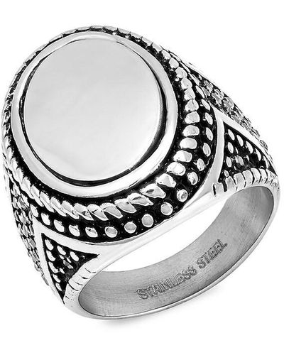 Anthony Jacobs Two-tone Stainless Steel & Gray Faux-diamond Textured Signet Ring - Metallic