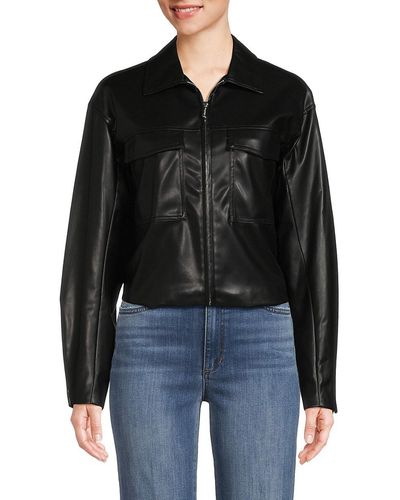 Calvin Klein Faux Leather Zip Biker Jacket - Black
