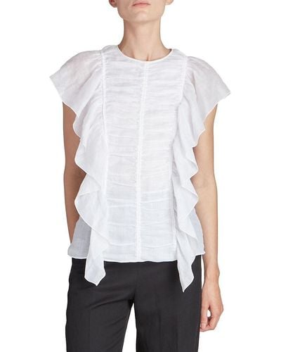 Chloé Ruched Ruffle Top - White