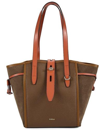 Furla Leather & Suede Tote - Brown