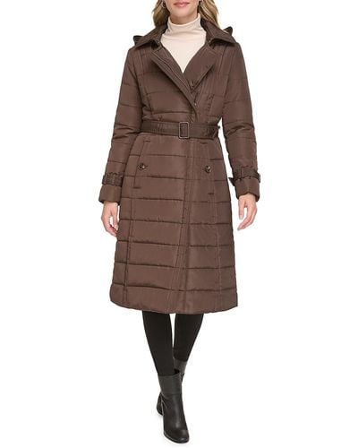 Kenneth Cole Quilt Trench Puffer Jacket - Brown
