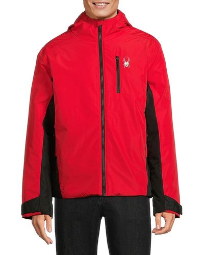 Spyder Colorblock Hooded Puffer Jacket - Red