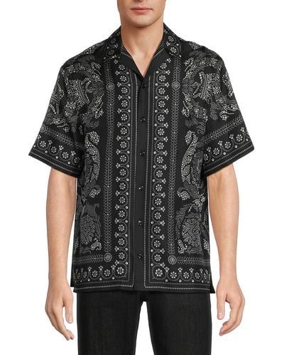 Versace Americana Fit Baroque Silk Shirt - Black