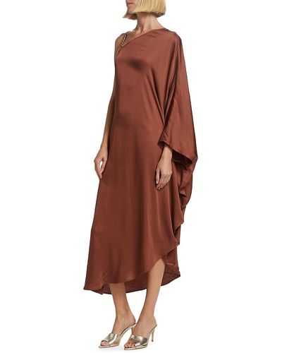 L'Agence Kerry One Shoulder Caftan Midi Dress - Brown