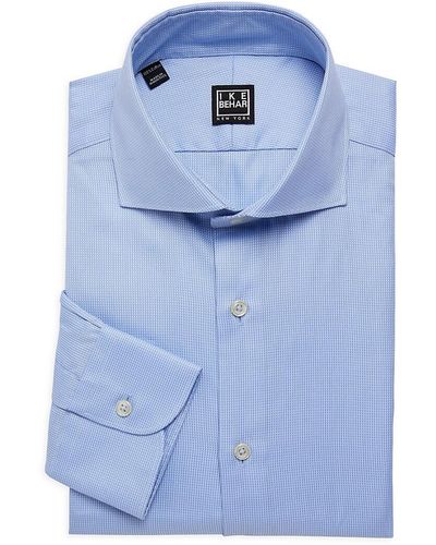 Ike Behar Frederick Cutaway Collar Micro Check Dress Shirt - Blue