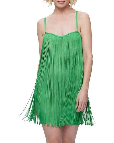 Hervé Léger Fringe Sweetheart Mini Dress - Green