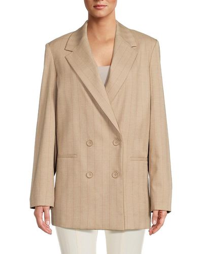 DKNY Striped Double Breasted Blazer - Natural