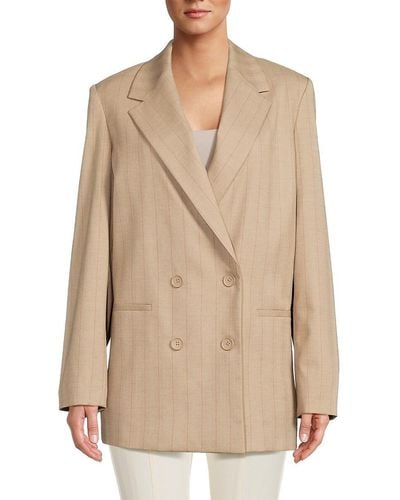 St. John Dkny Striped Double Breasted Blazer - Natural