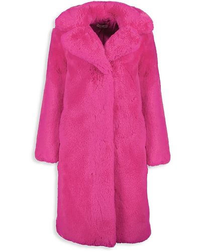 Noize Savannah Longline Faux Fur Coat - Pink