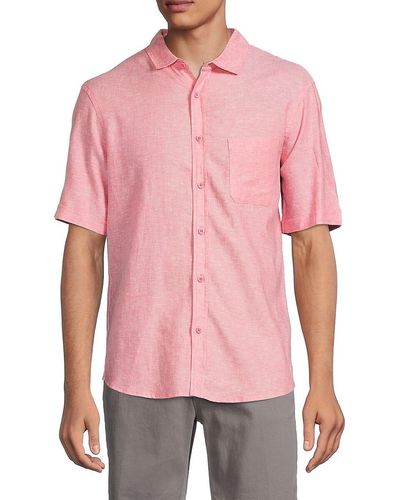Saks Fifth Avenue Saks Fifth Avenue 'Linen Blend Short Sleeve Button Down Shirt - Pink