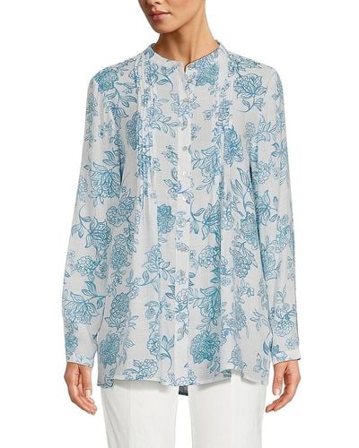 Nanette Lepore Semi Pleated Print Shirt - Blue