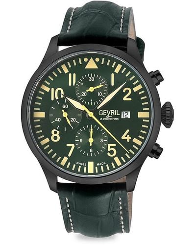 Gevril Vaughn 44mm Stainless Steel & Leather Strap Automatic Watch - Green