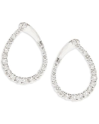 Saks Fifth Avenue 14K & 1 Tcw Diamond Teardrop Hoop Earrings - Metallic