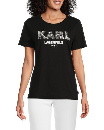 Karl Lagerfeld Sequined Logo Tee - Red
