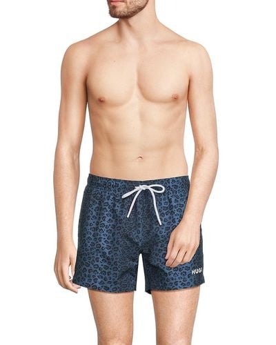 HUGO Zeb Animal Print Swim Shorts - Blue