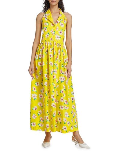 SWF Open Back Floral Cotton Maxi Dress - Yellow