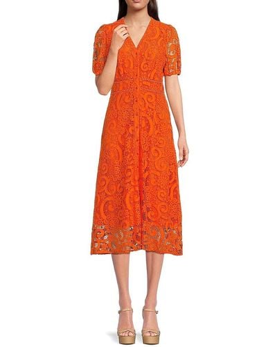 Nanette Lepore Lace Midi Dress - Orange