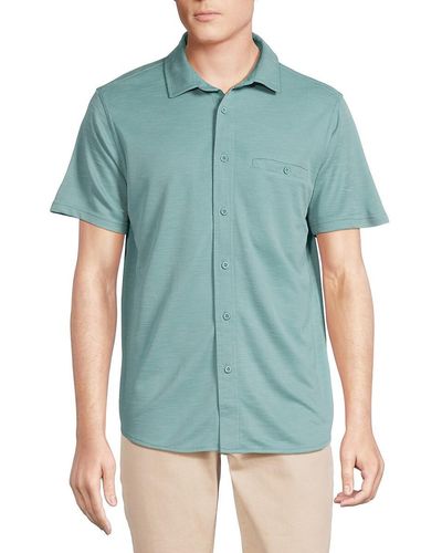 Saks Fifth Avenue Wool Blend Short Sleeve Shirt - Green