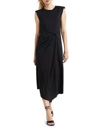 GSTQ Asymmetric Drape Midi Dress - Black
