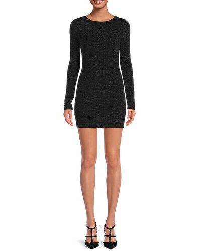 Lea & Viola Metallic Knit Mini Bodycon Dress - Black