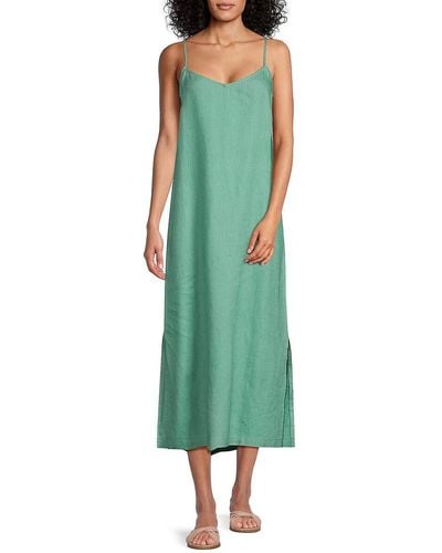 Saks Fifth Avenue 100% Linen Midi Dress - Green