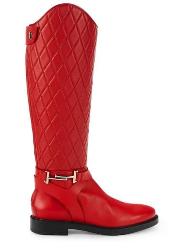 Tod's Stivale Leather Knee-High Boots - Red