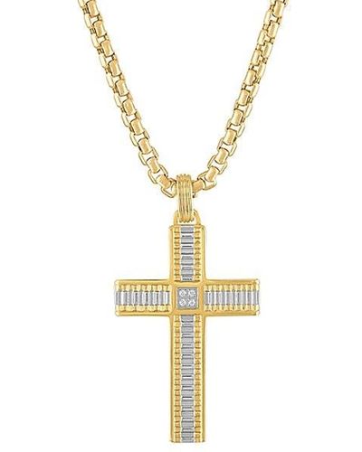 Esquire Two Tone Goldtone Stainless Steel Cross Pendant Necklace - White